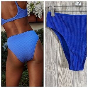 NEW! AERIE CRINKLE HIGH CUT CHEEKY Bikini Bottom Classic Blue Size Small NWT